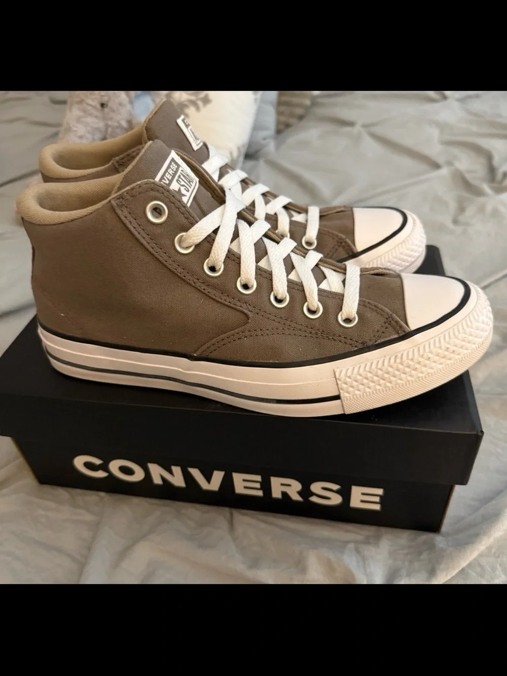 Converse High Top Sneakers in Taupe and White